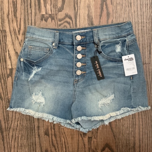 Refuge Distressed Hi-rise Cheeky Jean Shorts - Picture 2 of 6